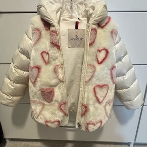 Bape Kids Heart Pattern Puffer Jacket - Cream and Red